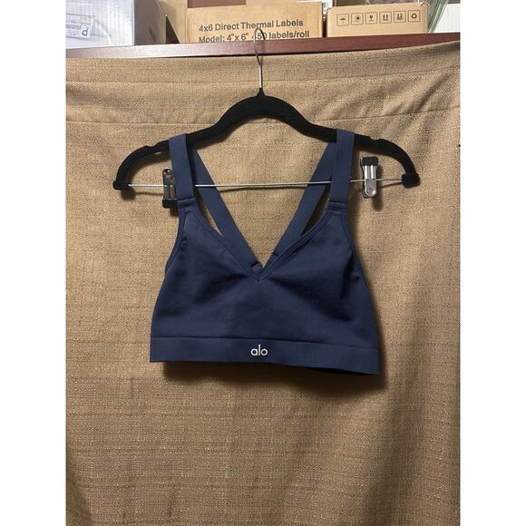 ALO Yago Semaless Ribbed Favorite Bra Navy No Padding Size Large - Picture 1 of 4